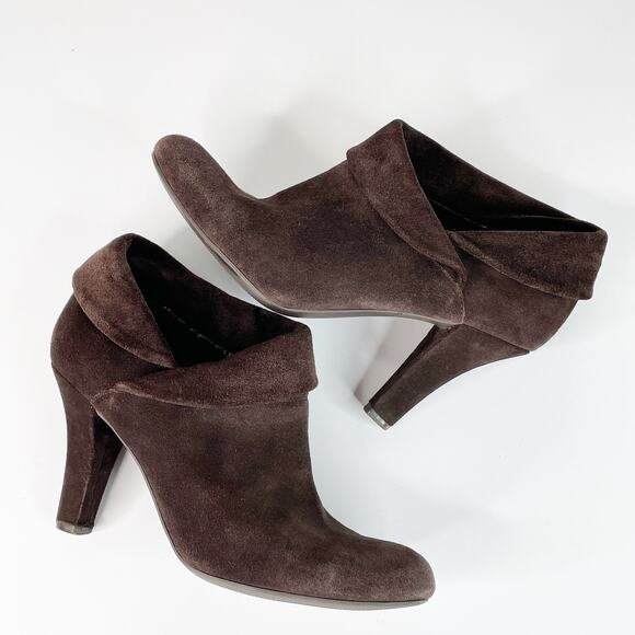 Enzo Angiolini Suede Ankle Booties Fold-Over Collar Brown Size 9M - Picture 2 of 9